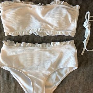 White ruffle high-waisted bikini